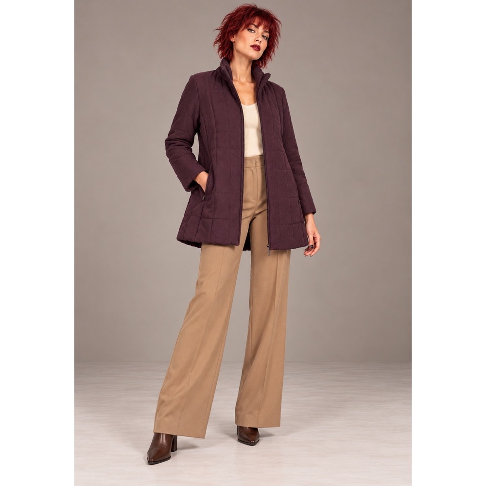 Liz Claiborne 1X Plum Faux Suede Puffer Coat Quilted Winter Jacket